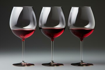 A set of 3 wine glasses used for serving red wine. Generative AI