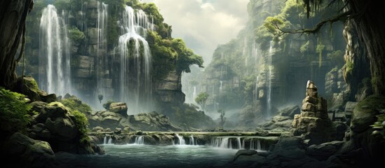 Graceful waterfall cascades enchantingly.