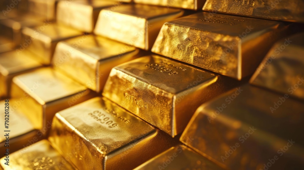 Poster stack of gold bars precious bullion stacked in a pile generative ai