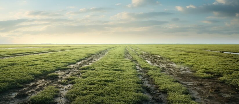 A samphire field in Friesland, Netherlands, near the Wadden sea, on marshy clay.
