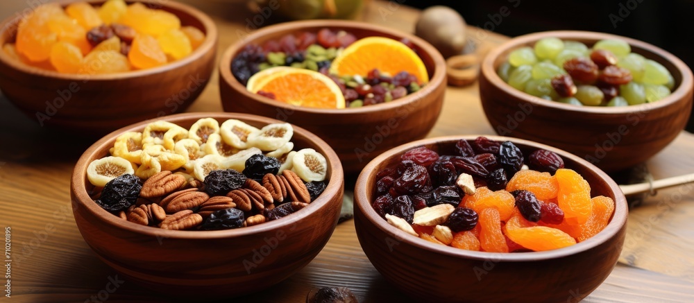 Wall mural Healthy eating with dried fruit-filled bowls. - Wall murals