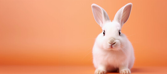 Fototapeta premium white rabbit on a peach fuzz background