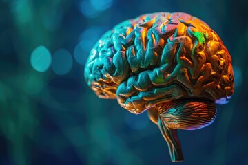 Obraz premium Neuropathic pain within cranium. Neuroprosthetic advancements and neurorobotic. Neural stem cell therapy grey matter. Realm of neurophenomenology Noggin Colorful Brain Smoke Aid Axon neurofeedback