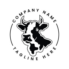 Silhouette head cow Logo for Highland cattle fold with modern minimalist interpretation of Celtic designs, Agriculture