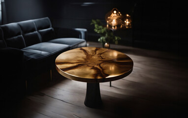 elite handmade solid wood table with epoxy resin. Expensive luxury furniture, quality materials