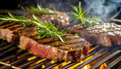 Beef steaks on the grill	
