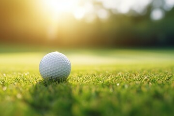 Obraz premium Golf Ball Close-Up with Green Bokeh Background - Ideal for Sports, Recreation, and Golfing Concepts