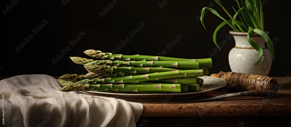 Poster Fresh asparagus on table