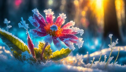 Fototapeta na wymiar Winter landscape. Frozen flower / selective focus. Winter scene. 
