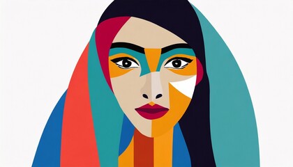 Abstract woman face colorful. Feminine abstraction poster in colorful pallette. Creative geometric female pattern in cubism style. 