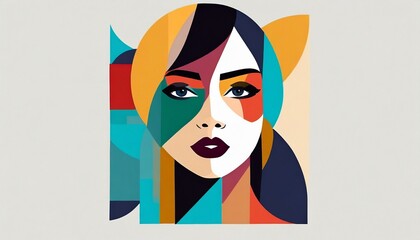 Abstract woman face colorful. Feminine abstraction poster in colorful pallette. Creative geometric female pattern in cubism style.