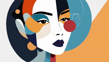 Abstract woman face colorful. Feminine abstraction poster in colorful pallette. Creative geometric female pattern in cubism style. 