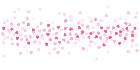 Fototapeta na wymiar Heart Confetti Background, Love glitter for Valentine's day, Red, pink and rose hearts flying, frame or border for 14 February isolated on white, vector illustration