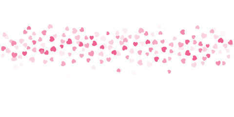 Heart Confetti Background, Love glitter for Valentine's day, Red, pink and rose hearts flying, frame or border for 14 February isolated on white, vector illustration