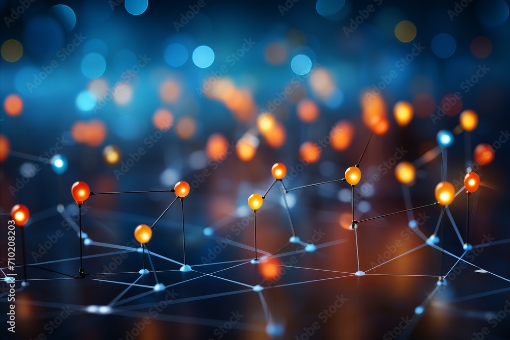 Poster blurred bokeh background with geometric shapes and high tech elements in tech inspired colors