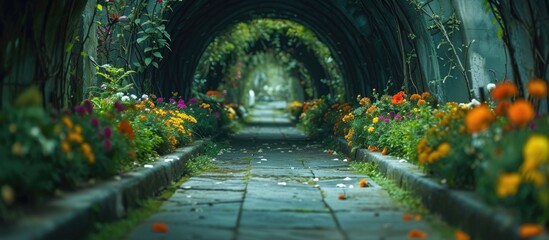 Japanese Cemetery Park has a tunnel adorned with flowers.
