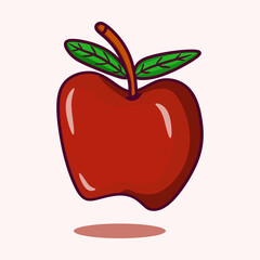 Apple icon. Vector illustration of a red apple with green leaves.