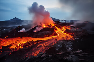 The eruption site of Geldingadalir volcano in Fagradalsfjall mountain on the Reykjanes Peninsula in Iceland - obrazy, fototapety, plakaty