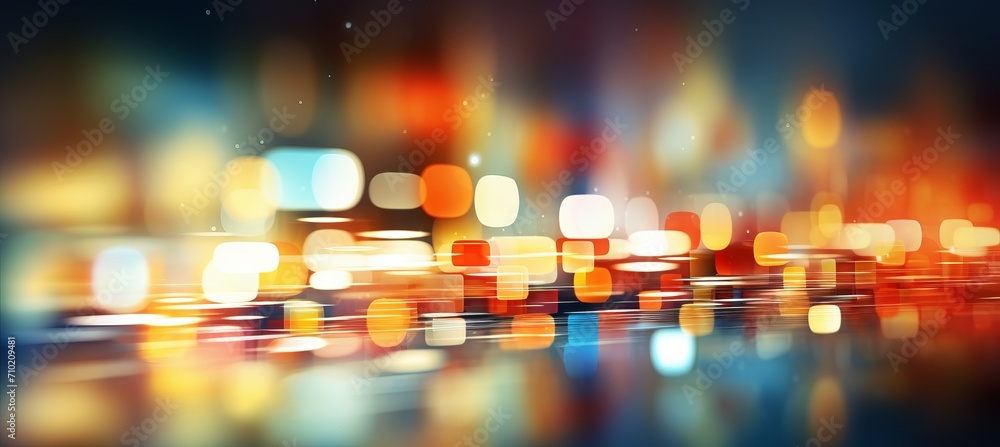 Poster blurred bokeh effect with glowing tech symbols and futuristic visuals in bright colors