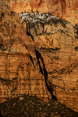 Snow Collects On High Shelf On The Back Side Of The West Temple In Zion