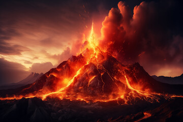 Fototapeta na wymiar wizard, chinese ink style, amazing epic ancient theme, cinematic, stunning, realising lighting and shading, vivid, vibrant, unreal engine, concept art Volcanic eruptions in Iceland