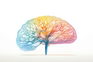 Colorful 3D Brain Axon Illustration Vector on White Background, Human Mind Creative Thinking, educational psychology science, cognitive neuroscience, learning colorful brain system,  neurogenesis