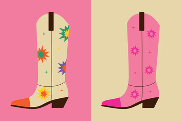 Set of cowboy boots with different ornaments. Vector illustration for poster, banner, EPS 10.
