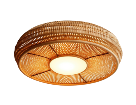 Rattan ceiling lamp isolated on transparent background. PNG file, cut out