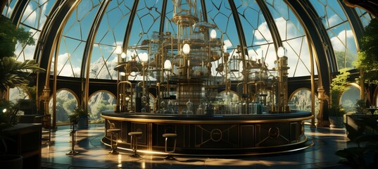 Steampunk laboratory with brass machinery, glowing concoctions, and mesmerizing gears and cogs