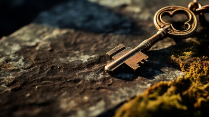 
Macro shots of an antique brass key charm, highlighting the rust and patina that add character and allure to the vintage piece