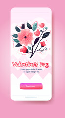happy valentines day celebration greeting card with pink flowers vertical