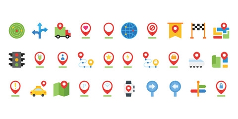 Location icon set with flat style simple, direction, map, maps, pin, location, mark, global