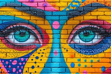 Urban Colorful Face Graffiti Wall Background