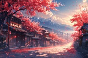 Japanese Cherry Blossom Garden Background
