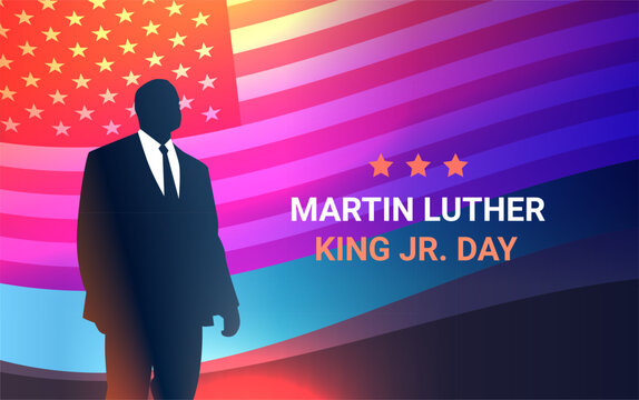 Martin Luther King Jr. Day black man and USA flag MLK banner horizontal