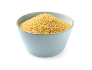 Bowl of raw bulgur isolated on white