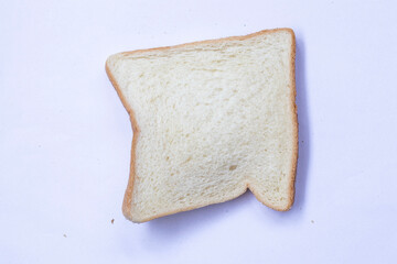 Slices of toast isolated on white background. Top view, flat