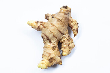 Fresh ginger on white background, herb medical concept