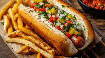 Chicago Dog and Fries created with Generative AI Technology, ai, generative