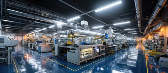 Fototapeta premium interior and equipment of production hall, modern industrial factory for production of electronic components