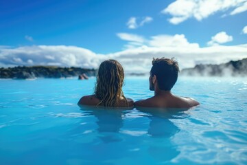 Icy Romance: Witness a Couple's Poolside Retreat in Iceland's Blue Lagoon, Celebrating Passion, Valentine's Day, Honeymoon - A Perfect Blend of Seduction and Relaxation in Exclusive Arctic Tranquility