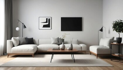 American style white out living room interior design with nobody. Generative AI