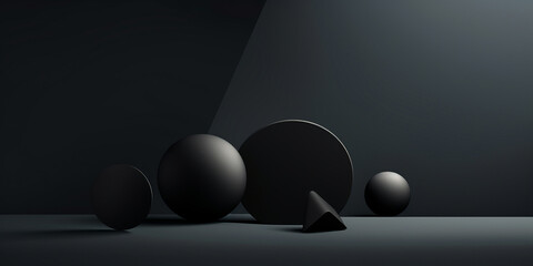 3d rendering of abstract geometric shapes. Minimal scene with podiums for products presentation.