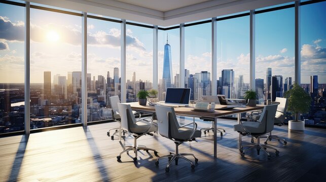 Fototapeta computer window office background illustration chair natural, view productivity, professional corporate computer window office background