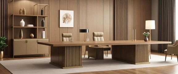 Luxury minimalist wide office interior design. Generative AI