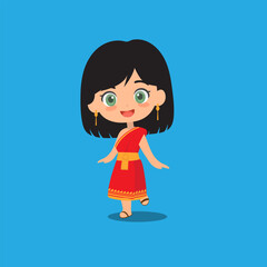 Fototapeta premium Woman In Traditional Asian Clothing Cartoon Characters