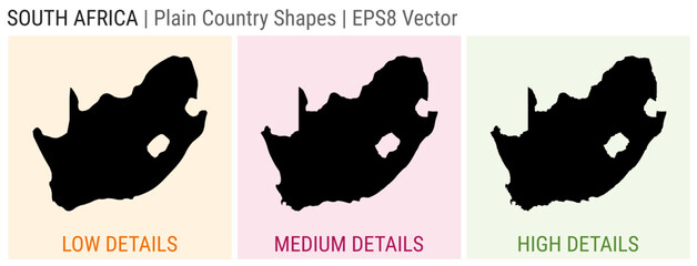 South Africa - plain country shape. Low, medium and high detailed maps of South Africa. EPS8 Vector illustration. - obrazy, fototapety, plakaty
