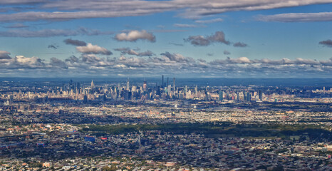 Manhattan City line from airplane. New York October 16 2023. United States of America
