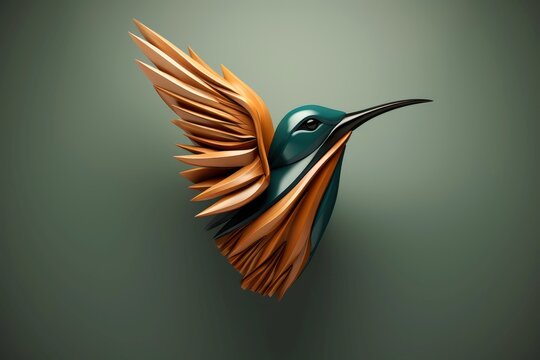 Close-up, 3d mockup of abstract bird with minimal background