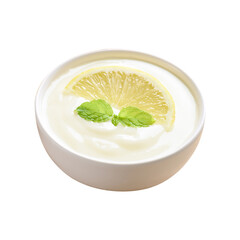 Yoghurt with lemon and mint leaf in bowl © nungning20
